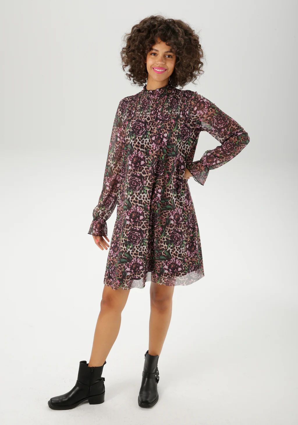 Aniston CASUAL Blusenkleid, mit fantasievollem Leo- und Blumenmuster bedruc günstig online kaufen