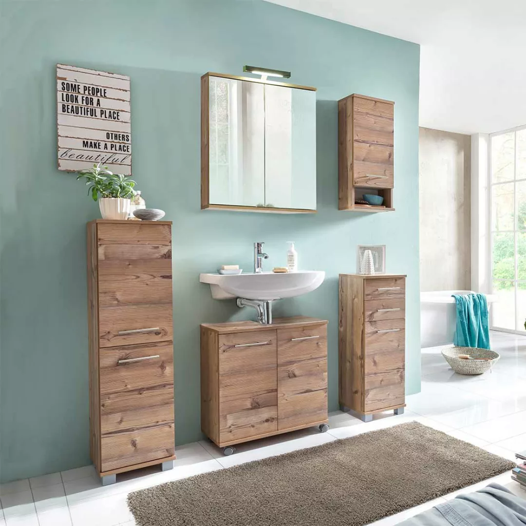 Komplett Badezimmer Set im Dekor Fichte Grau modern (fünfteilig) günstig online kaufen