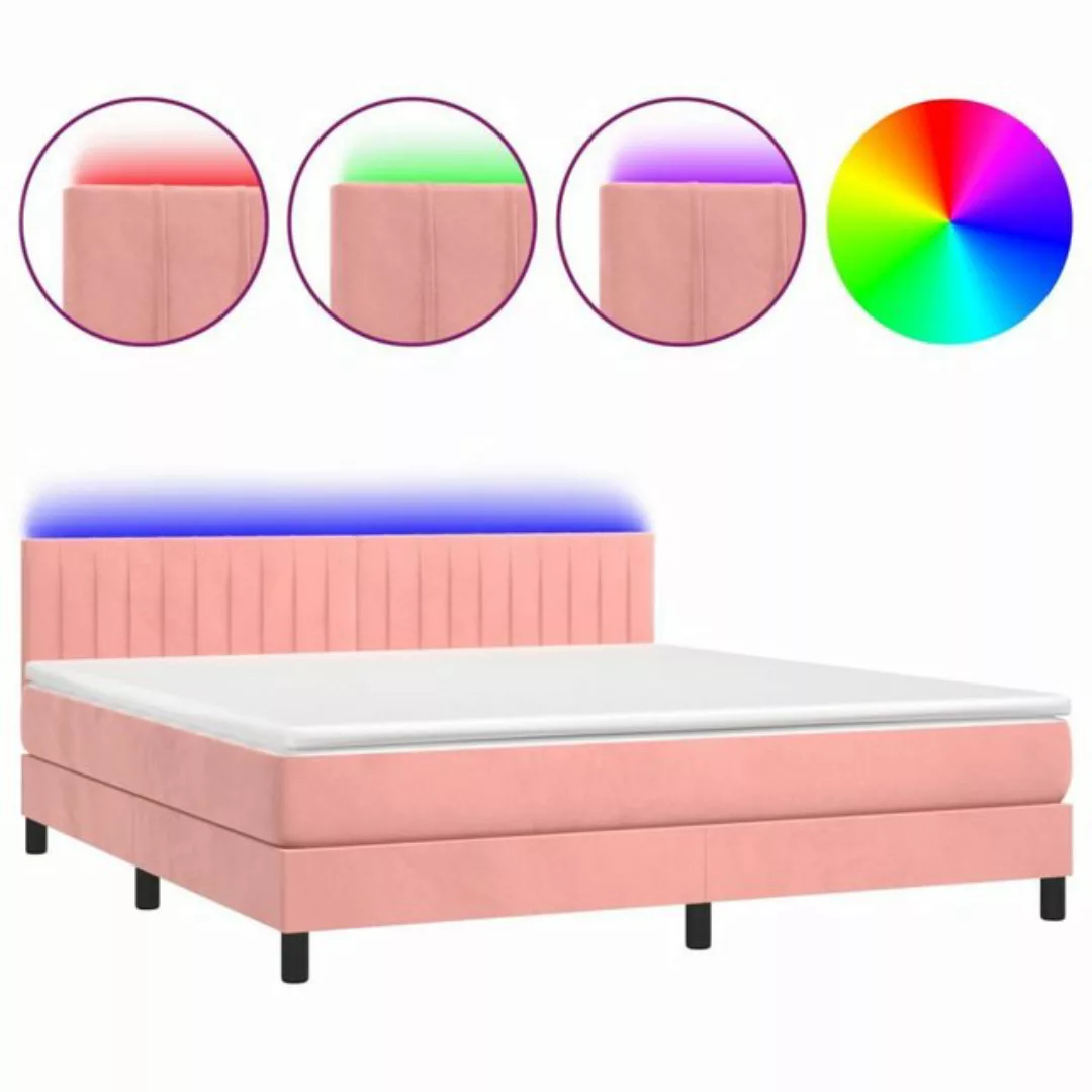 vidaXL Bettgestell Boxspringbett mit Matratze LED Rosa 180x200 cm Samt Bett günstig online kaufen