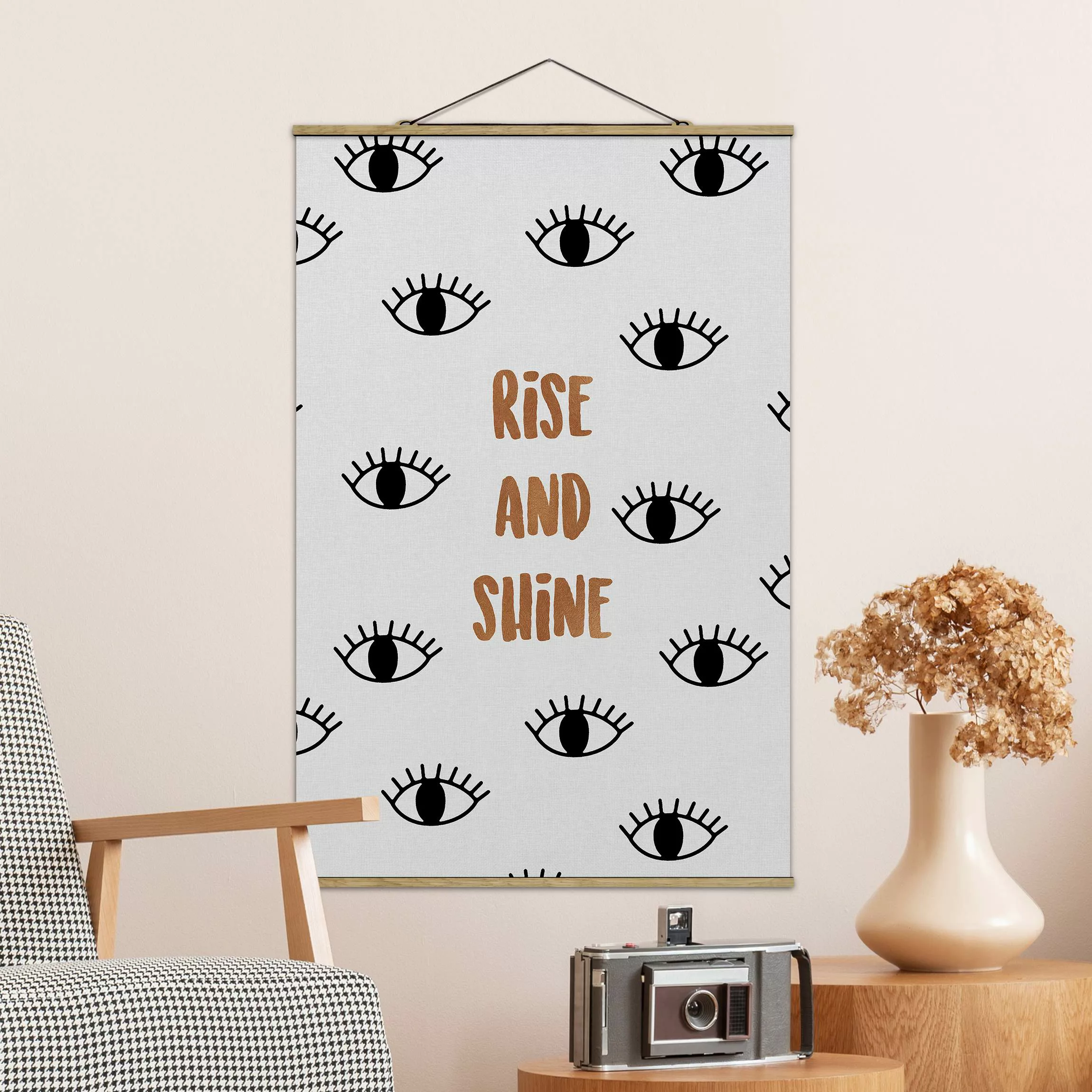 Stoffbild mit Posterleisten Schlafzimmer Zitat Rise & Shine günstig online kaufen
