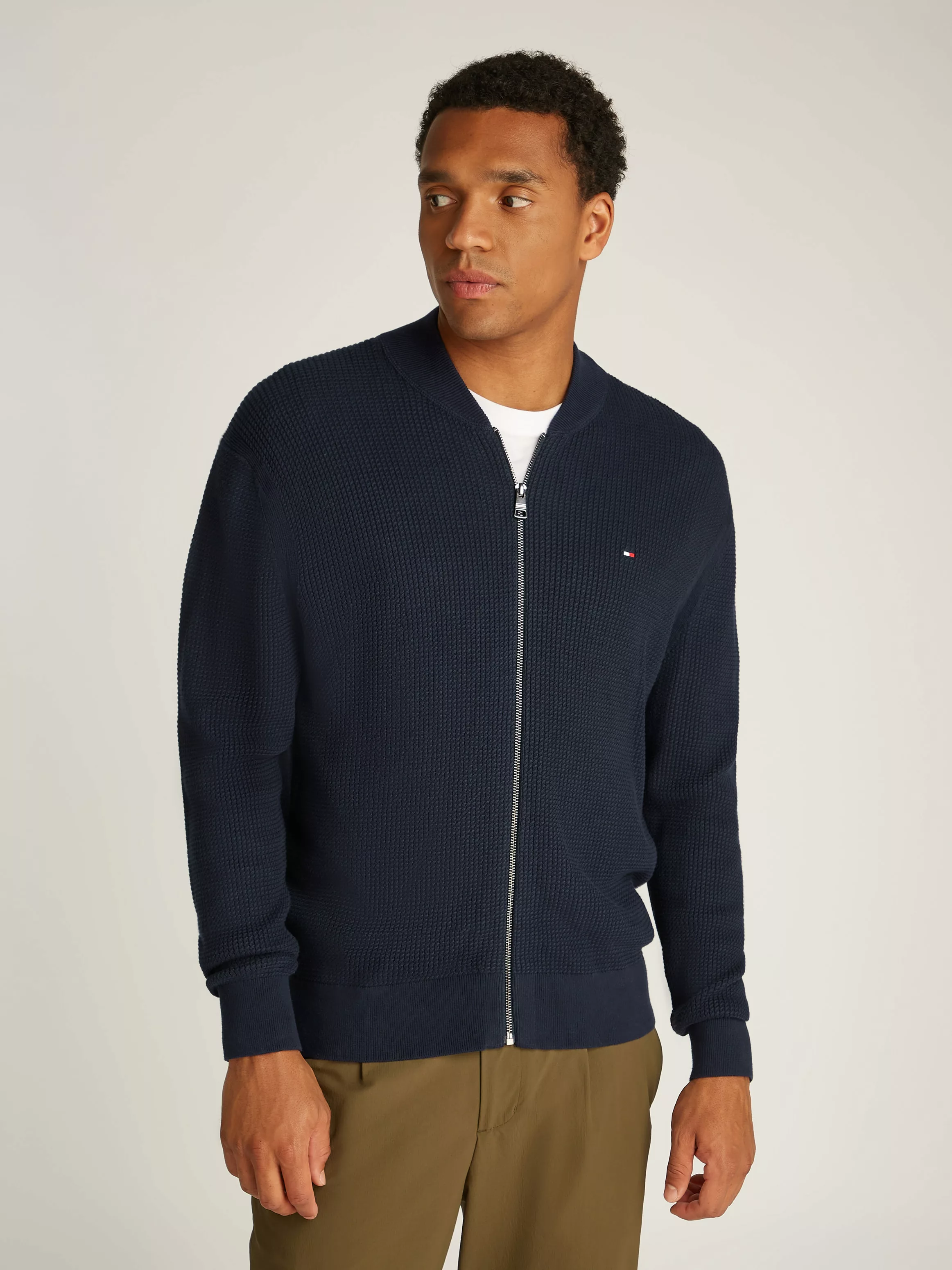 Tommy Hilfiger Strickjacke "STRUCTURE BASEBALL ZIP THROUGH", in Rippoptik, günstig online kaufen