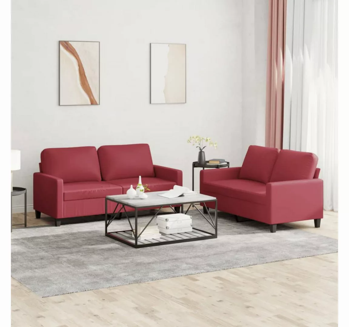 vidaXL Sofa, 2-tlg. Sofagarnitur mit Kissen Weinrot Kunstleder günstig online kaufen