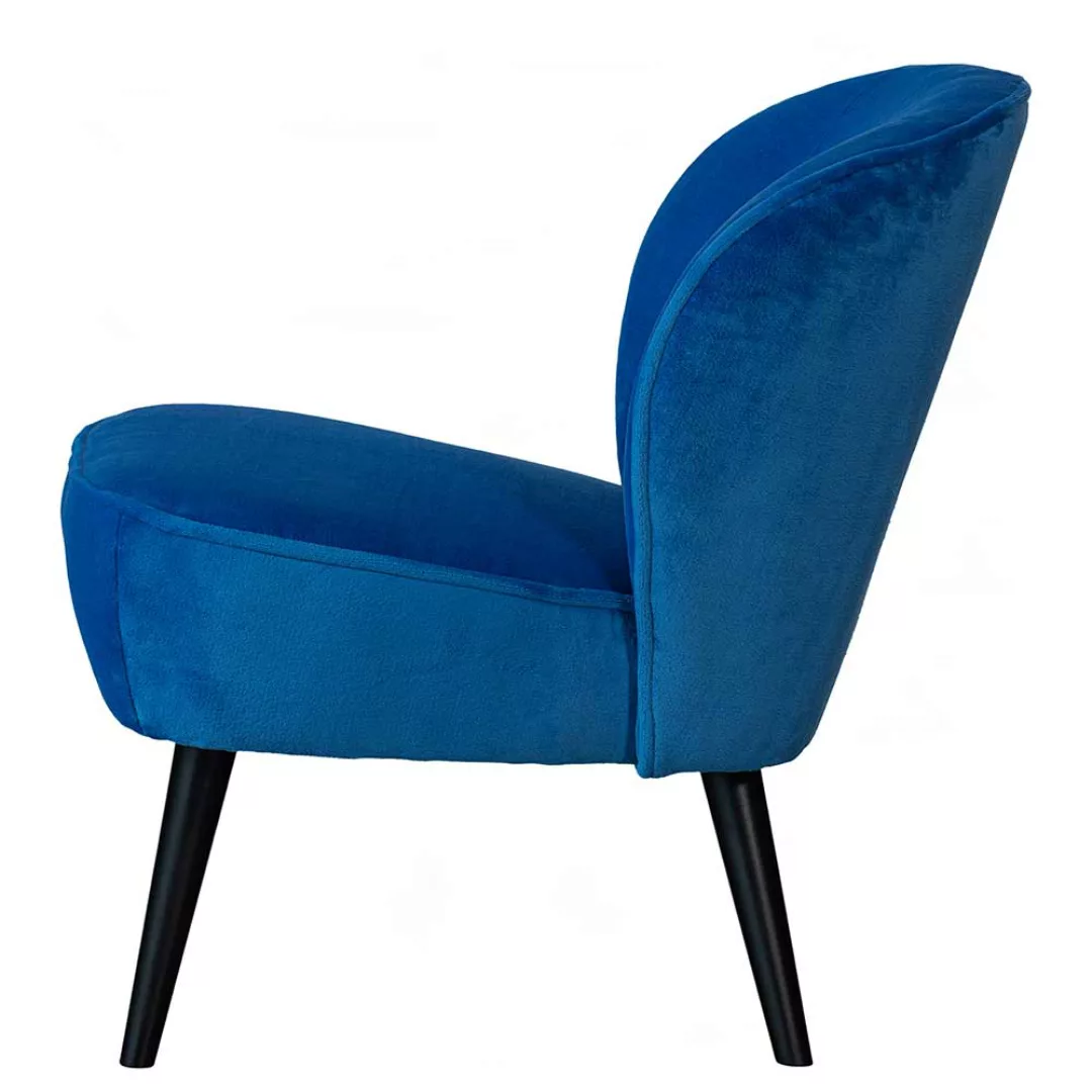 Blauer Lounge Sessel im Retrostil Vierfußgestell aus Holz günstig online kaufen