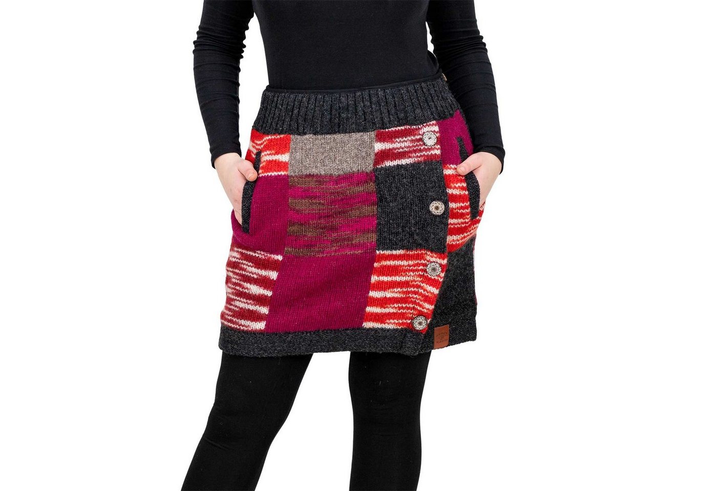 KUNST UND MAGIE Strickrock Bunter Patchwork Strickrock kurz + klassisches M günstig online kaufen