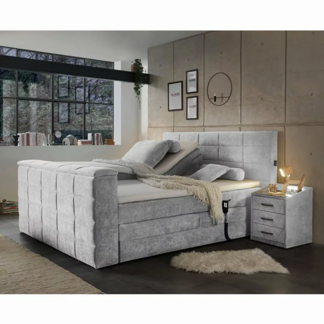 Lomadox Boxspringbett DURAZNO-09, 180x200cm, in grau, elektrisch verstellba günstig online kaufen