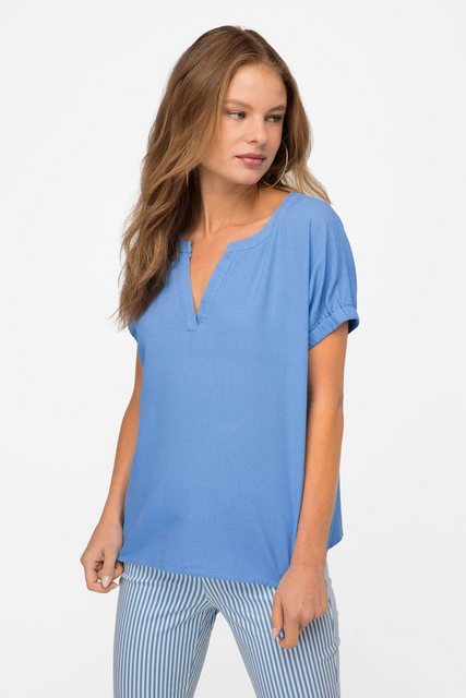 Laurasøn Druckbluse Leinenmix-Bluse Tunika-Ausschnitt günstig online kaufen