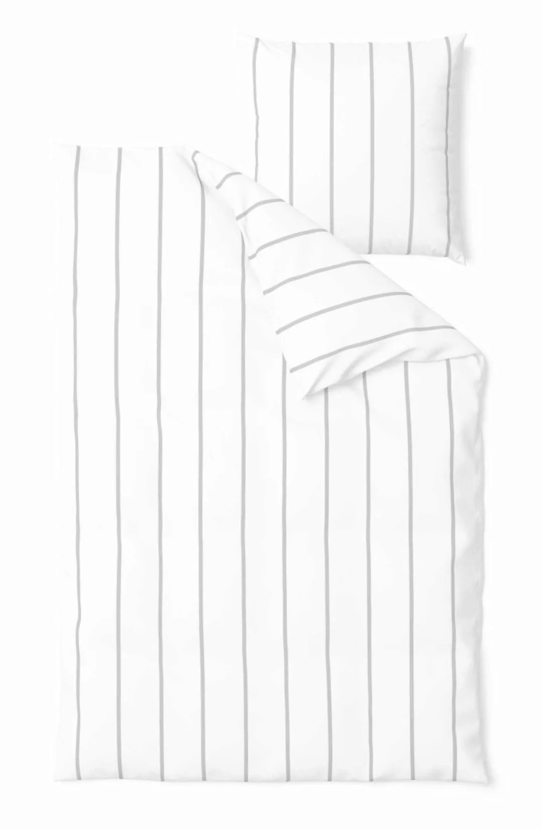 Dormisette Perkal Bettwäsche Baumwolle Streifen weiß/silber 135x200/80x80 günstig online kaufen
