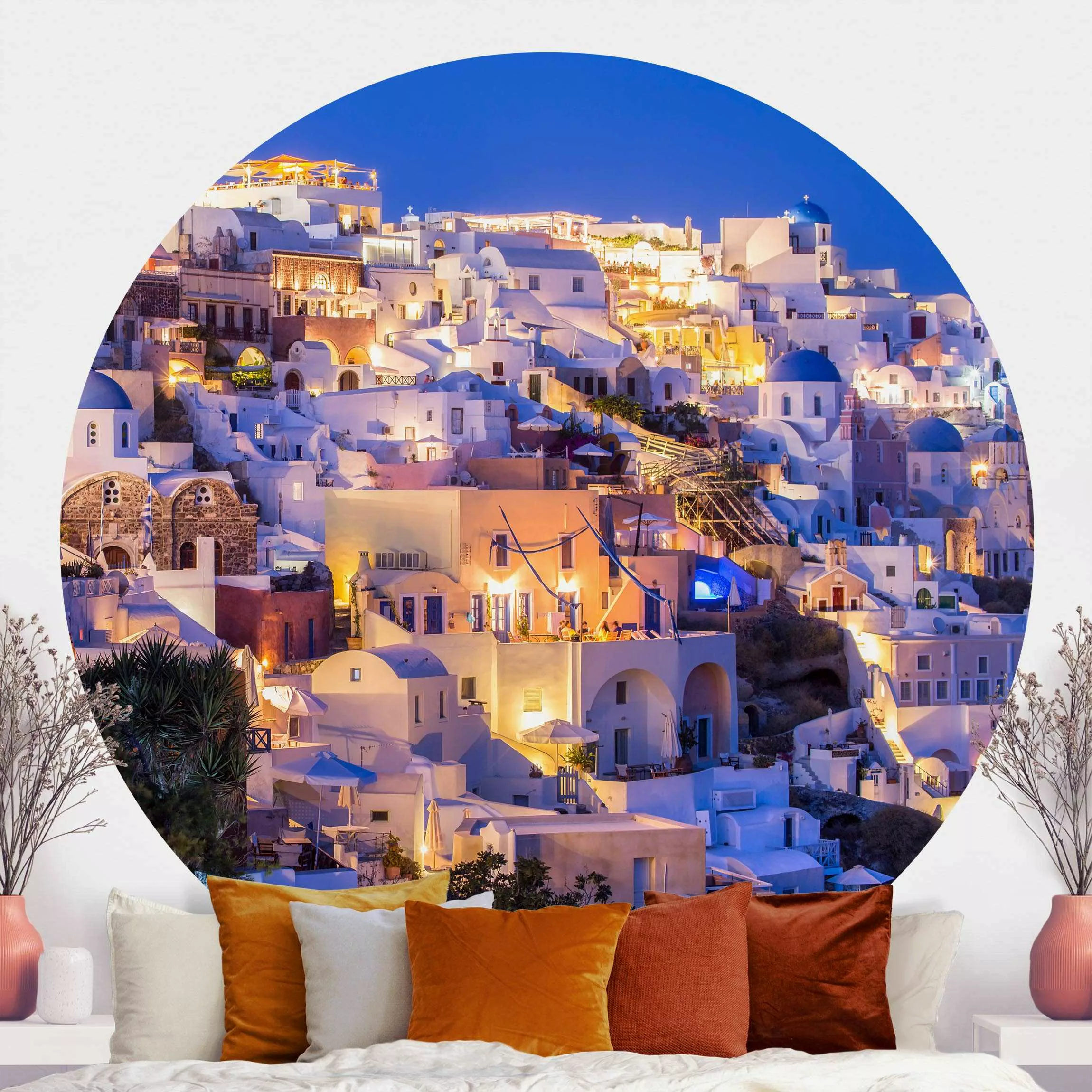 Runde Fototapete selbstklebend Santorini at night günstig online kaufen