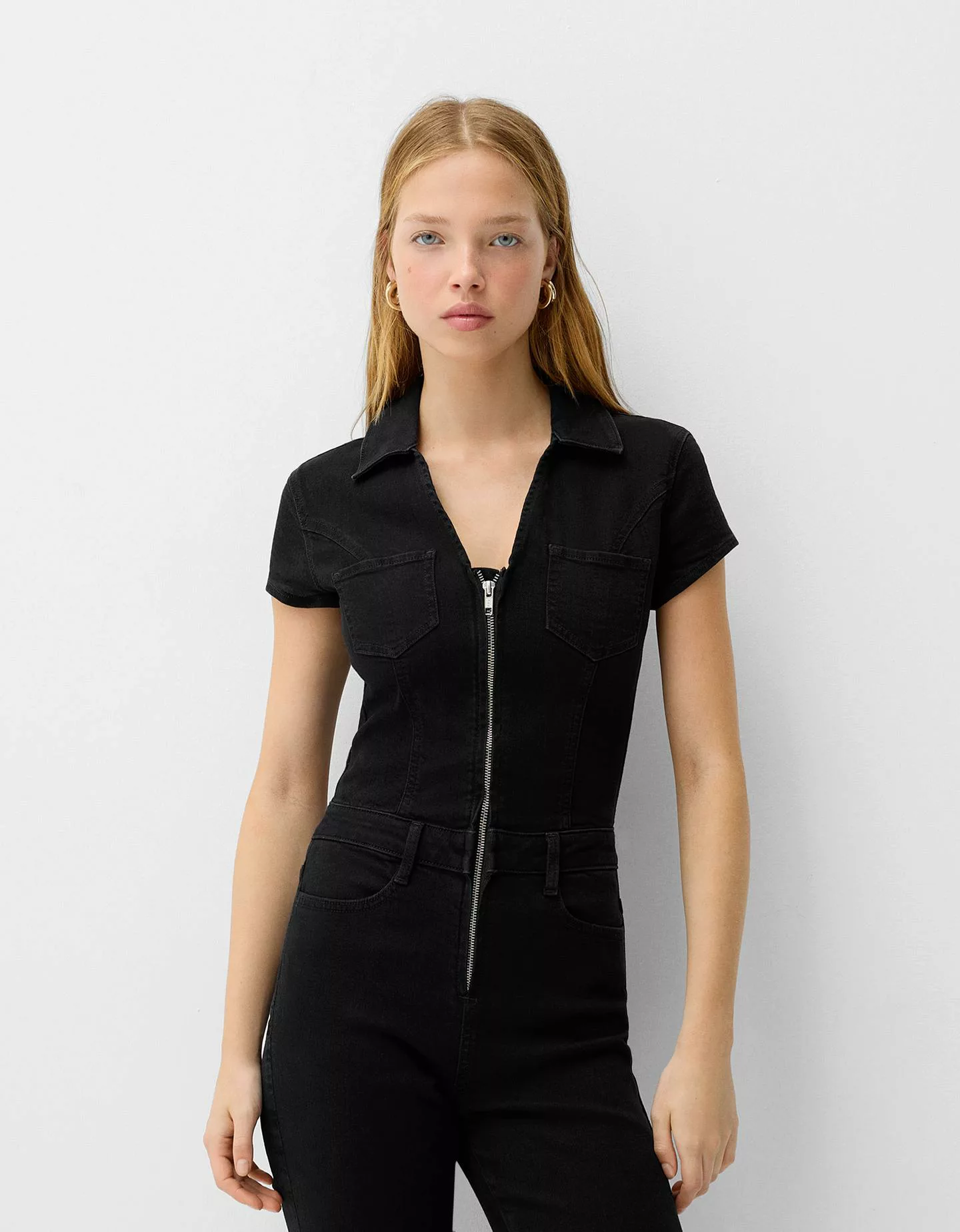 Bershka Jeans-Jumpsuit Mit Kurzen Ärmeln Damen Xs Schwarz günstig online kaufen