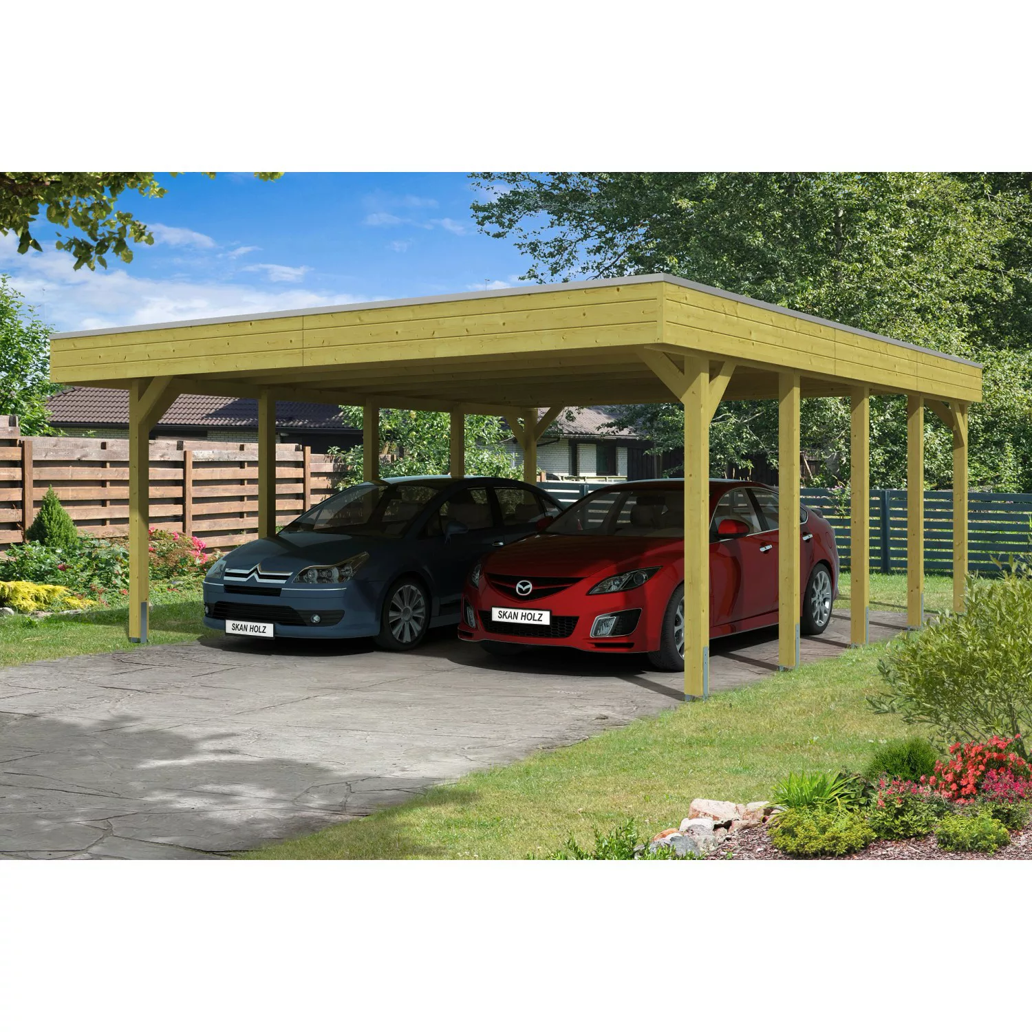 Skan Holz Flachdach-Doppelcarport Friesland 557 cm x 708 cm günstig online kaufen