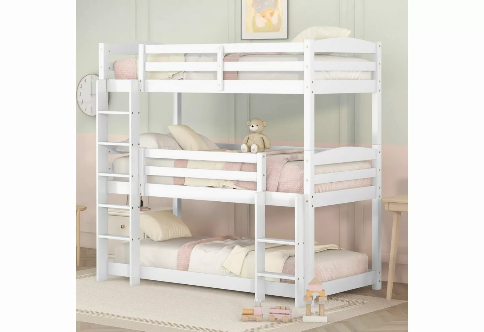 OKWISH Bett Kinderbett, Single-Size-Holz-Dreier-Etagenbett für Kinder (90*2 günstig online kaufen