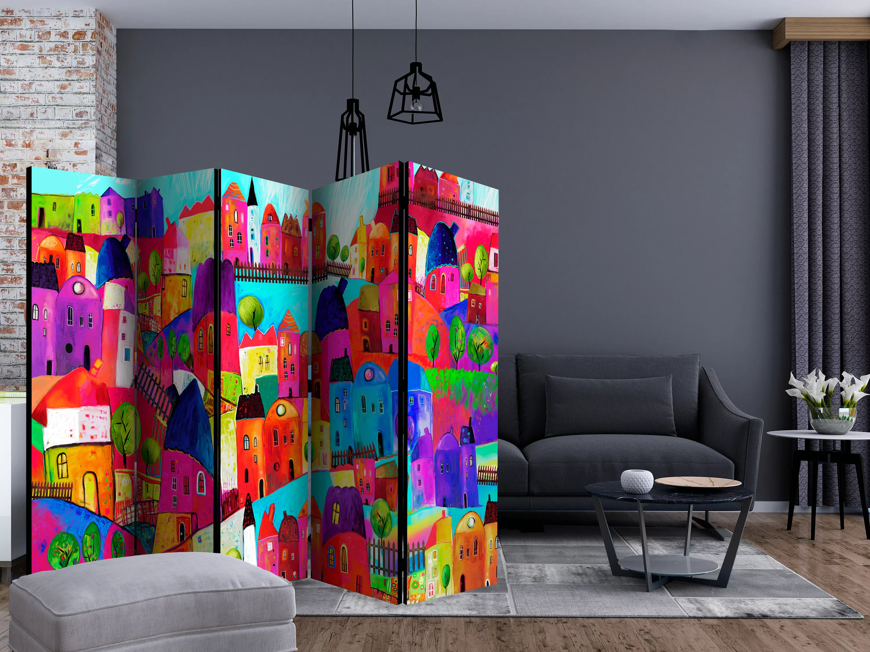 5-teiliges Paravent - Rainbow-hued Town Ii [room Dividers] günstig online kaufen