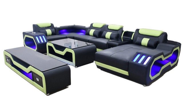 JVmoebel Ecksofa Ecksofa U-Form schwarz Wohnlandschaft Couch Polster Eckgar günstig online kaufen