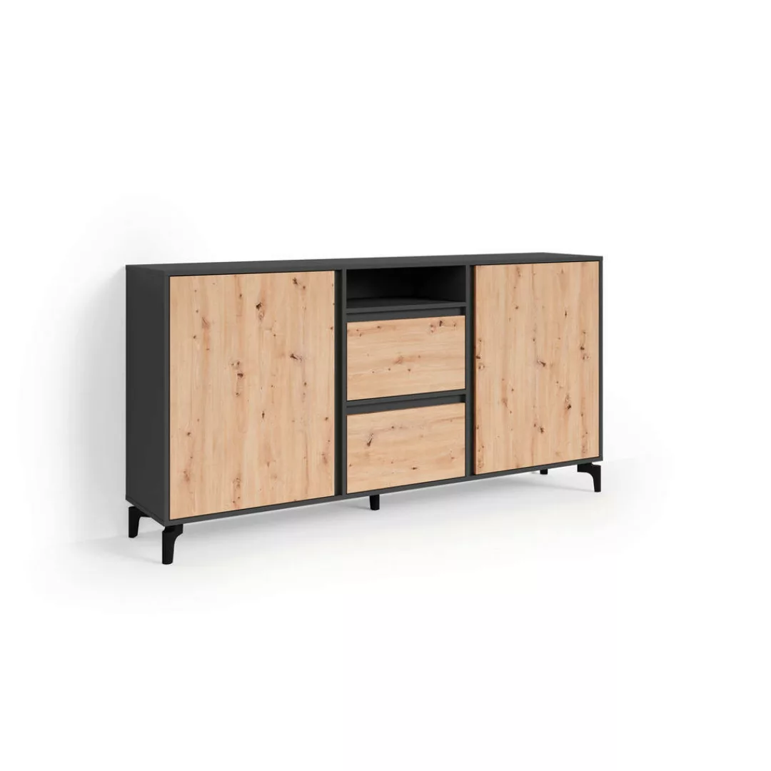 Sideboard BLACKWOOD anthrazit Eiche Artisan Nachbildung B/H/T: ca. 180x92x3 günstig online kaufen