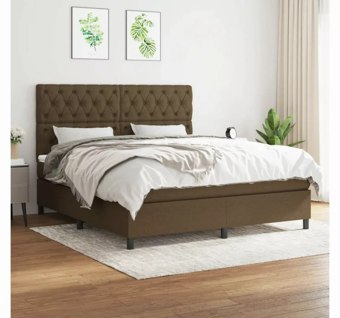 vidaXL Boxspringbett, Boxspringbett mit Matratze Dunkelbraun 160x200 cm Sto günstig online kaufen