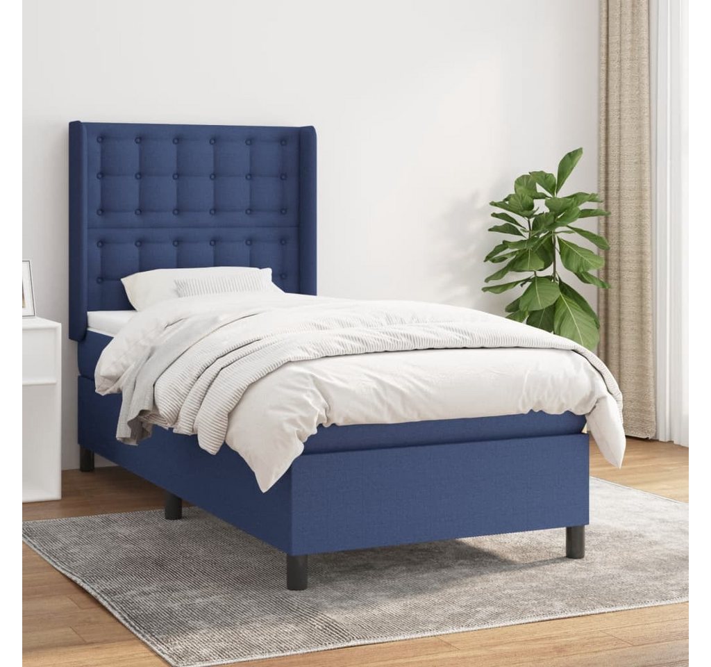 vidaXL Boxspringbett Boxspringbett mit Matratze Blau 90x200 cm Stoff Bett B günstig online kaufen