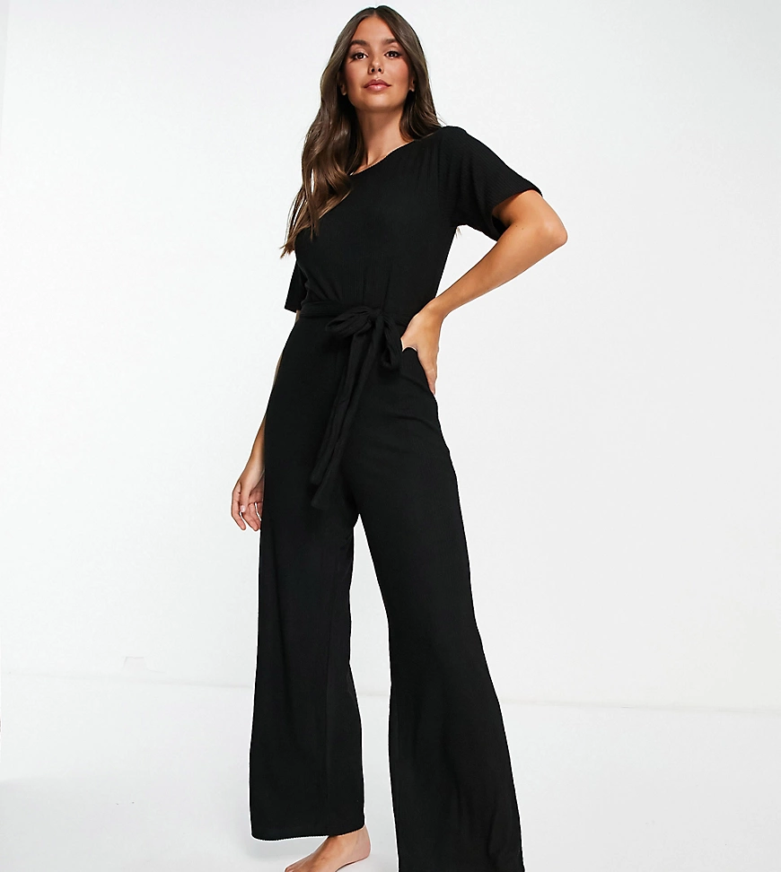 ASOS DESIGN Tall – Superweicher, gerippter Lounge-Jumpsuit in Schwarz günstig online kaufen