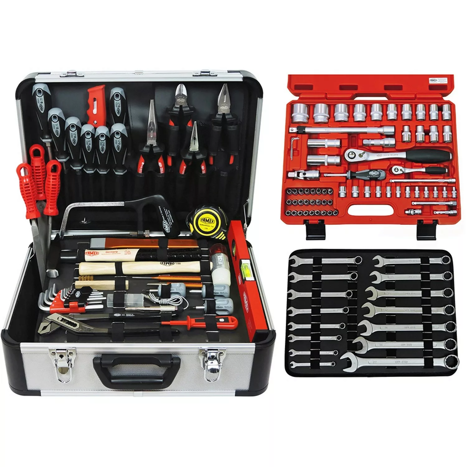Famex Alu-Werkzeugkoffer 720-18 mit Werkzeug und Steckschlüsselsatz 164-tei günstig online kaufen