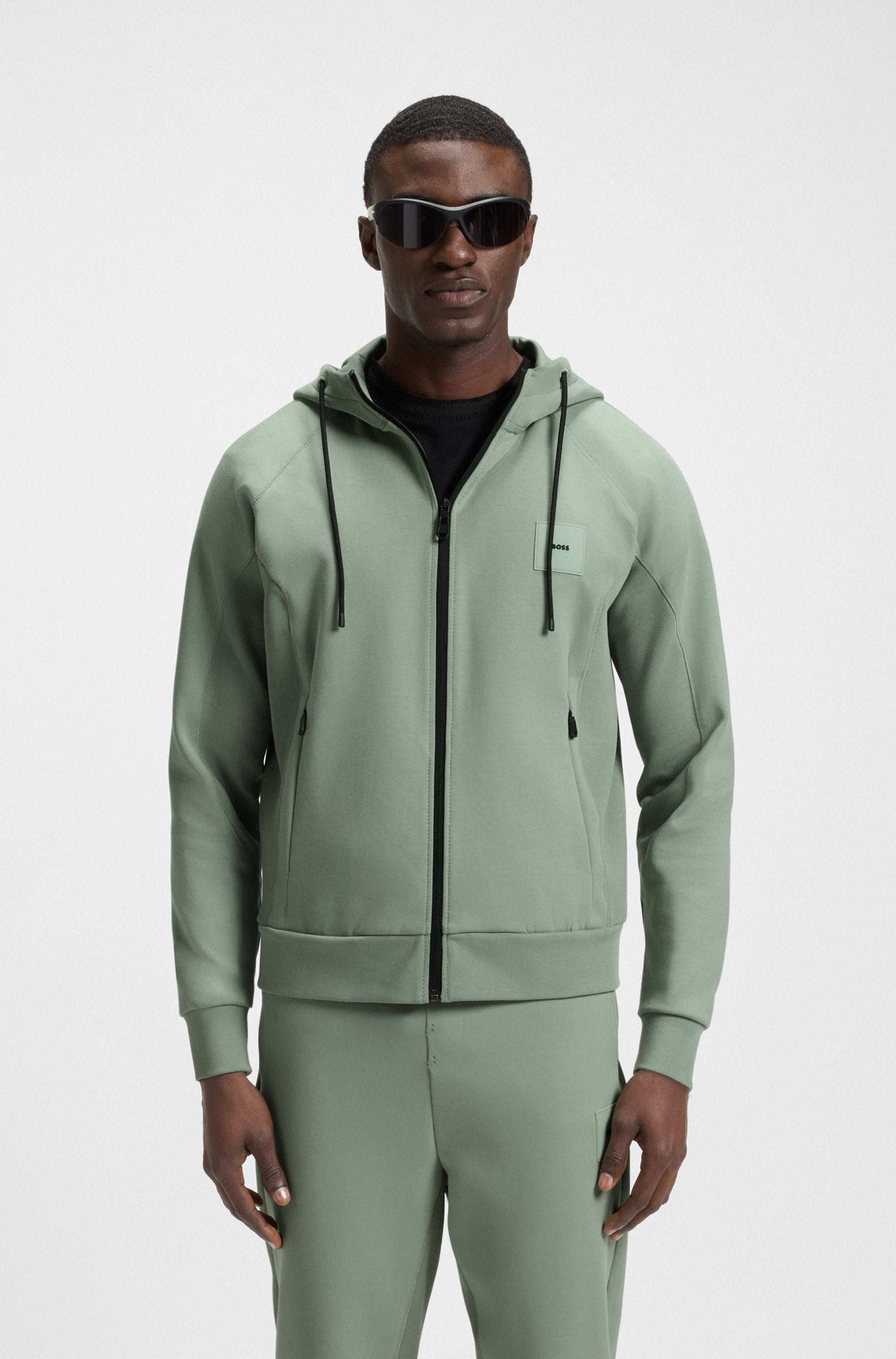 BOSS GREEN Sweatjacke "Saggy Rib", mit tonigen Einsätzen günstig online kaufen