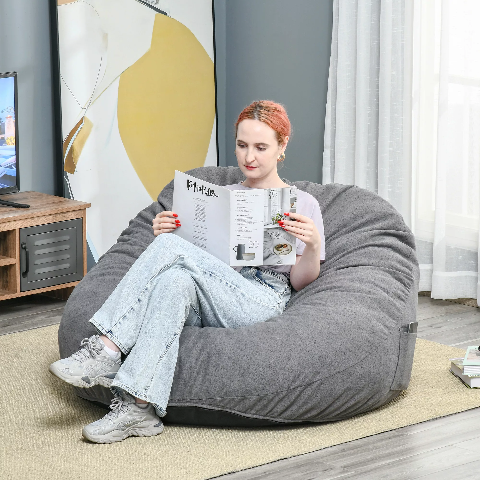 HOMCOM Sitzsack  Aufblasbares Sofa mit Seitentaschen, waschbar, Polyester, günstig online kaufen
