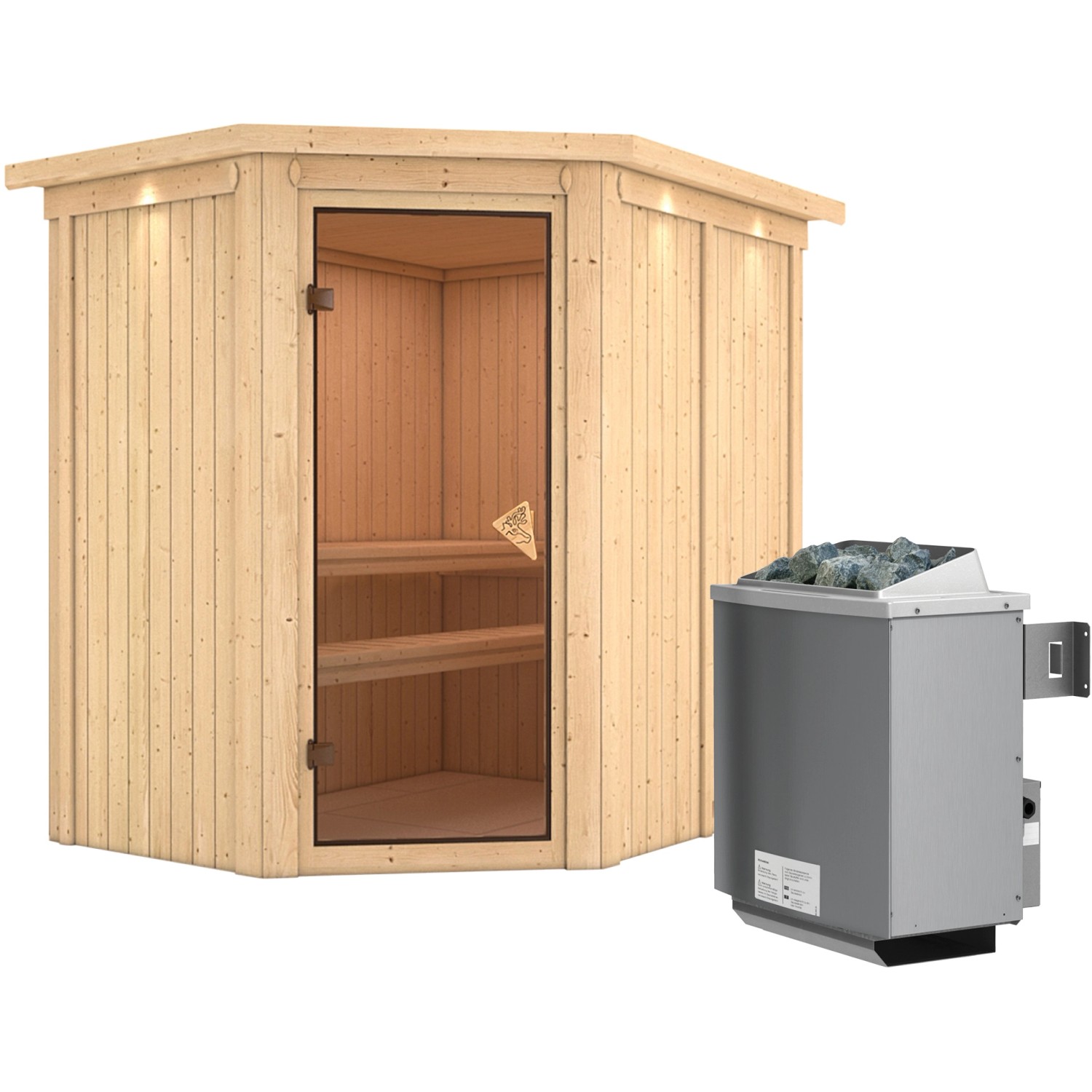 Karibu Sauna-Set Cleo inkl. Ofen 9 kW mit integr. Steuerung, Dachkranz günstig online kaufen