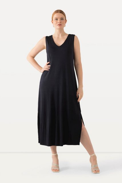 Ulla Popken Jerseykleid Slinky-Midikleid A-Linie V-Ausschnitt ärmellos günstig online kaufen