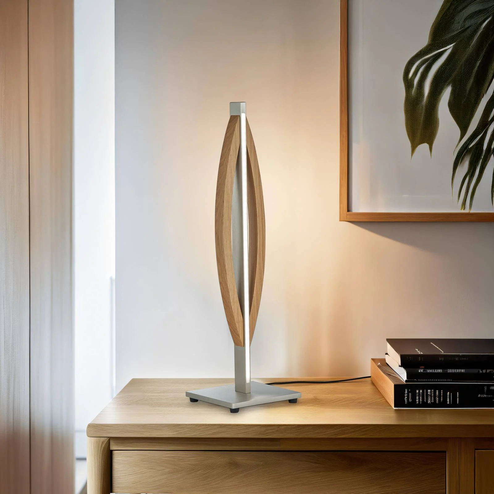 Quitani LED-Tischleuchte Kiera, eiche/nickel matt günstig online kaufen