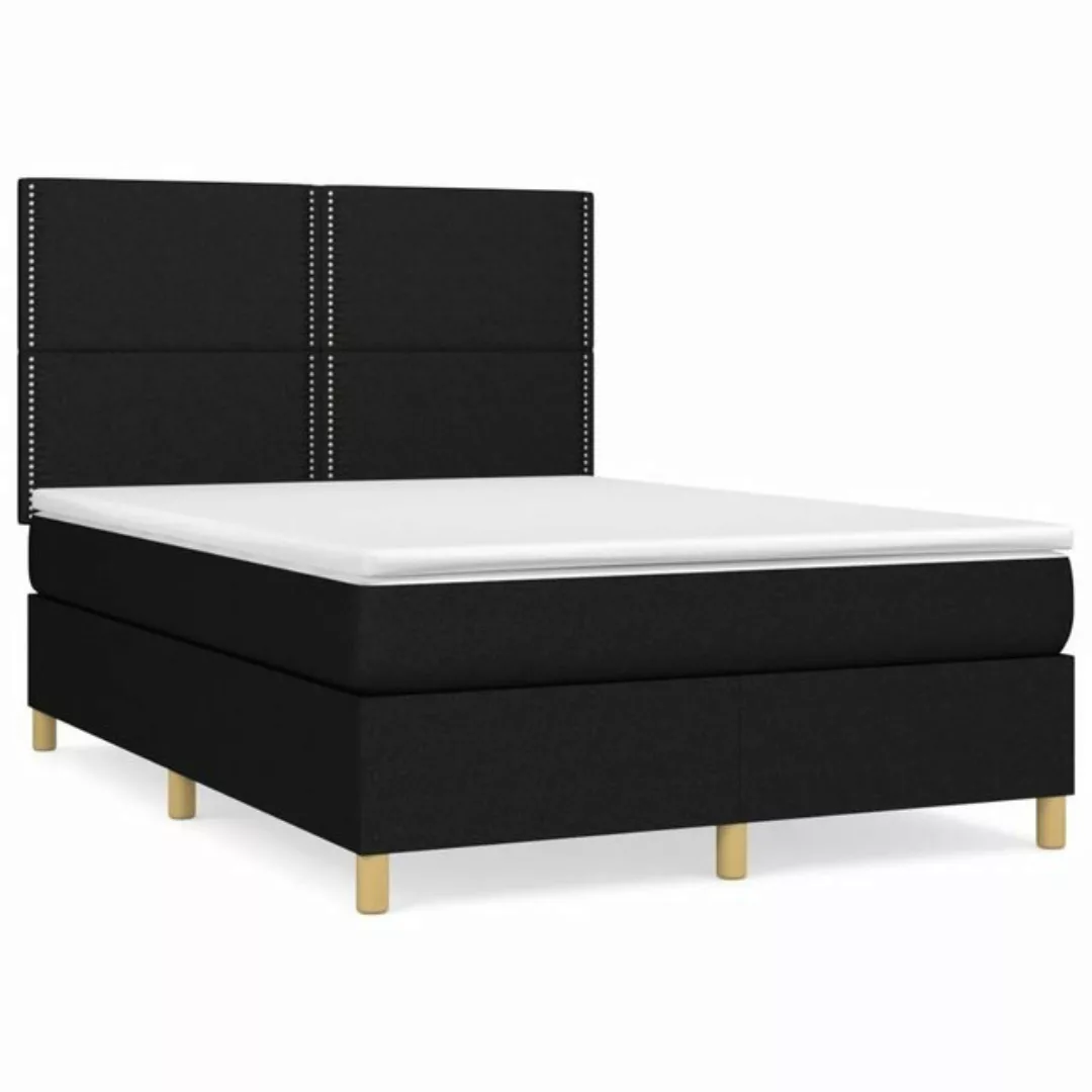 vidaXL Bettgestell Boxspringbett mit Matratze Schwarz 140x200 cm Stoff Bett günstig online kaufen