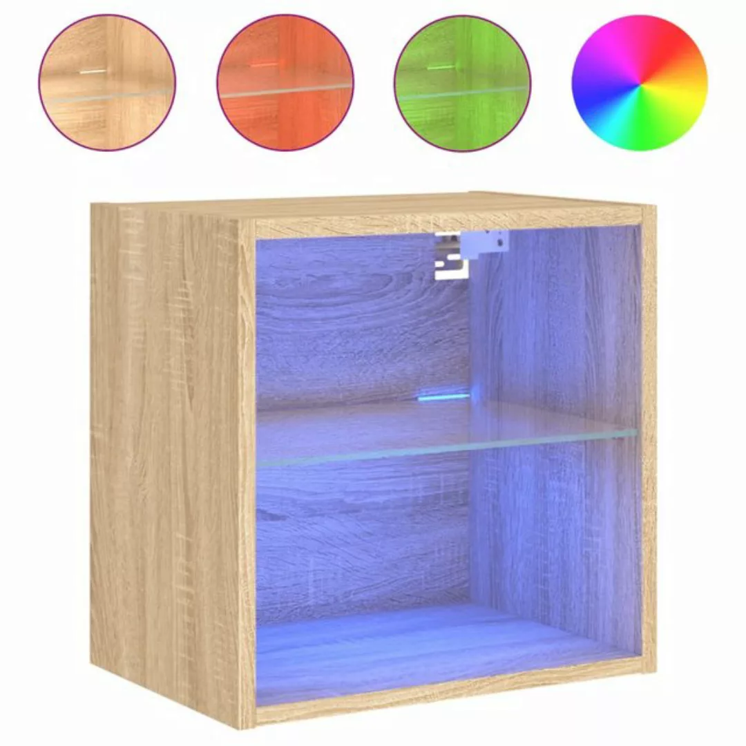 vidaXL TV-Schrank Wand-Nachttisch mit LED-Leuchten Räuchereiche günstig online kaufen