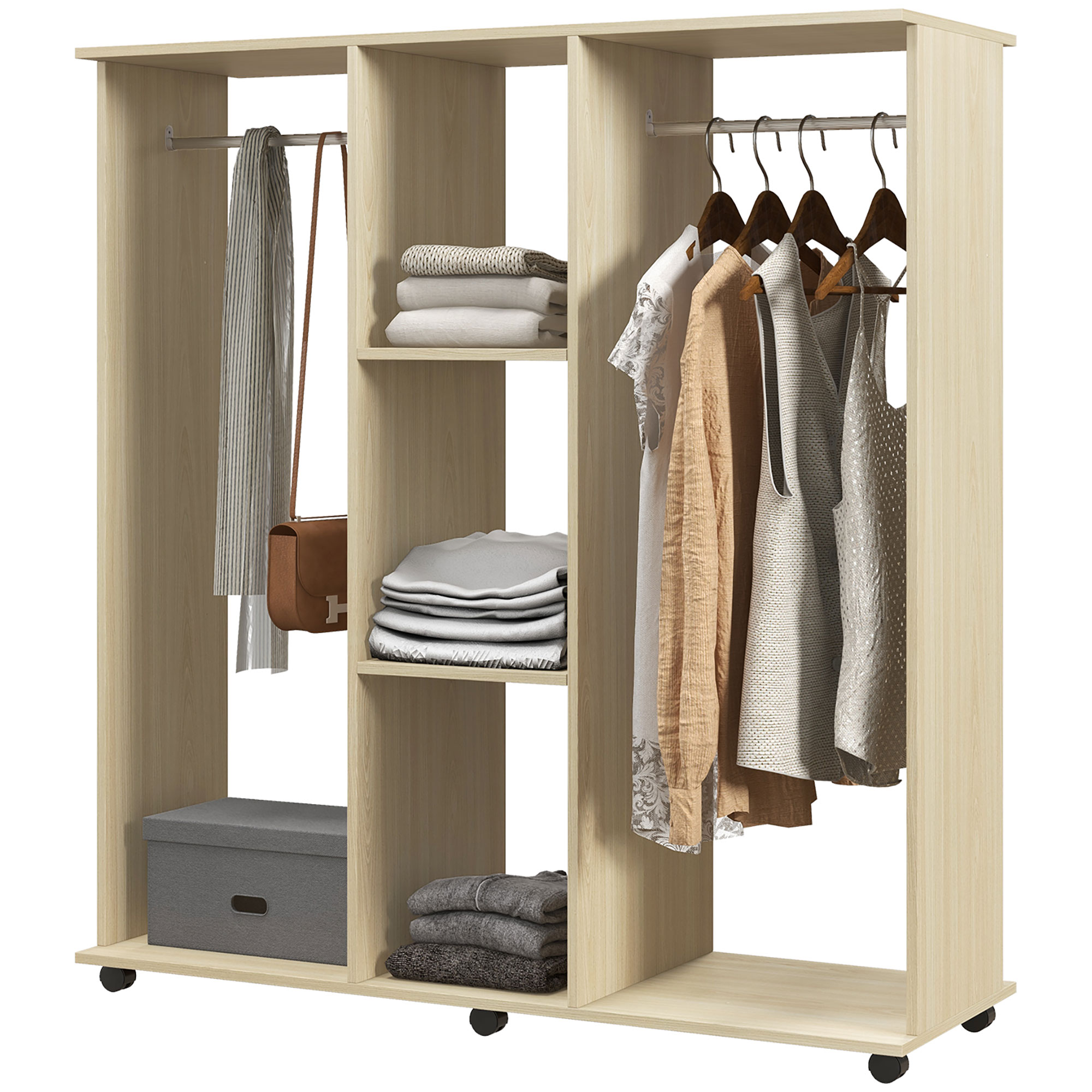 HOMCOM Schrankgarderobe Mobiler Aufbewahrungsschrank 6 Rollen 120L x 40B x günstig online kaufen