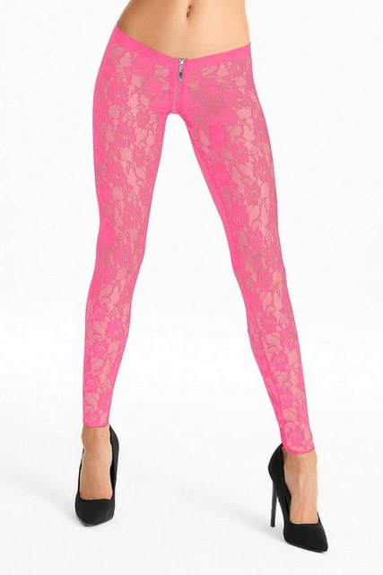 7Heaven Leggings Spitzen Leggings LG008 mit Reißverschluss pink schwarz Mad günstig online kaufen