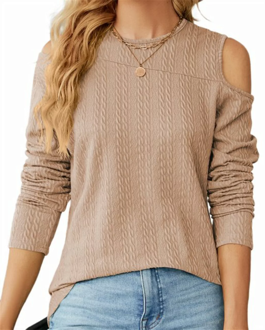 ZWY Sweatshirt dünner Pullover, Rundhalsausschnitt, schulterfreier, langärm günstig online kaufen
