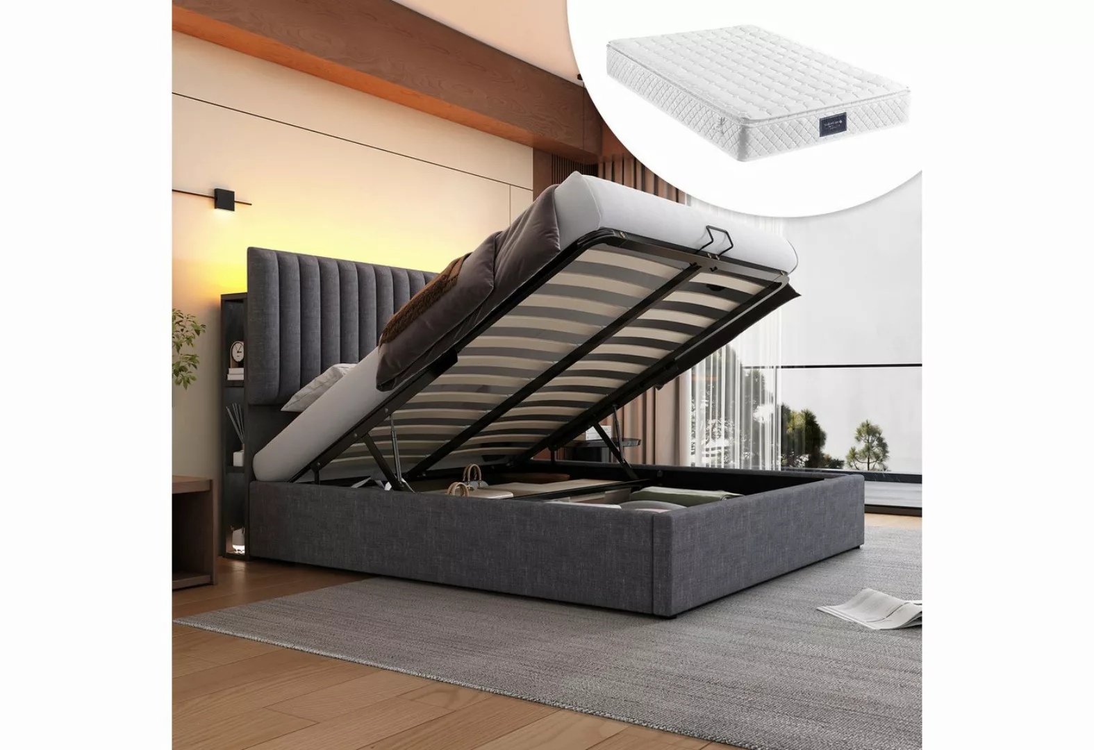 Gotagee Polsterbett LED Stauraum Doppelbett Ladefunktion Jugendbett 160x200 günstig online kaufen