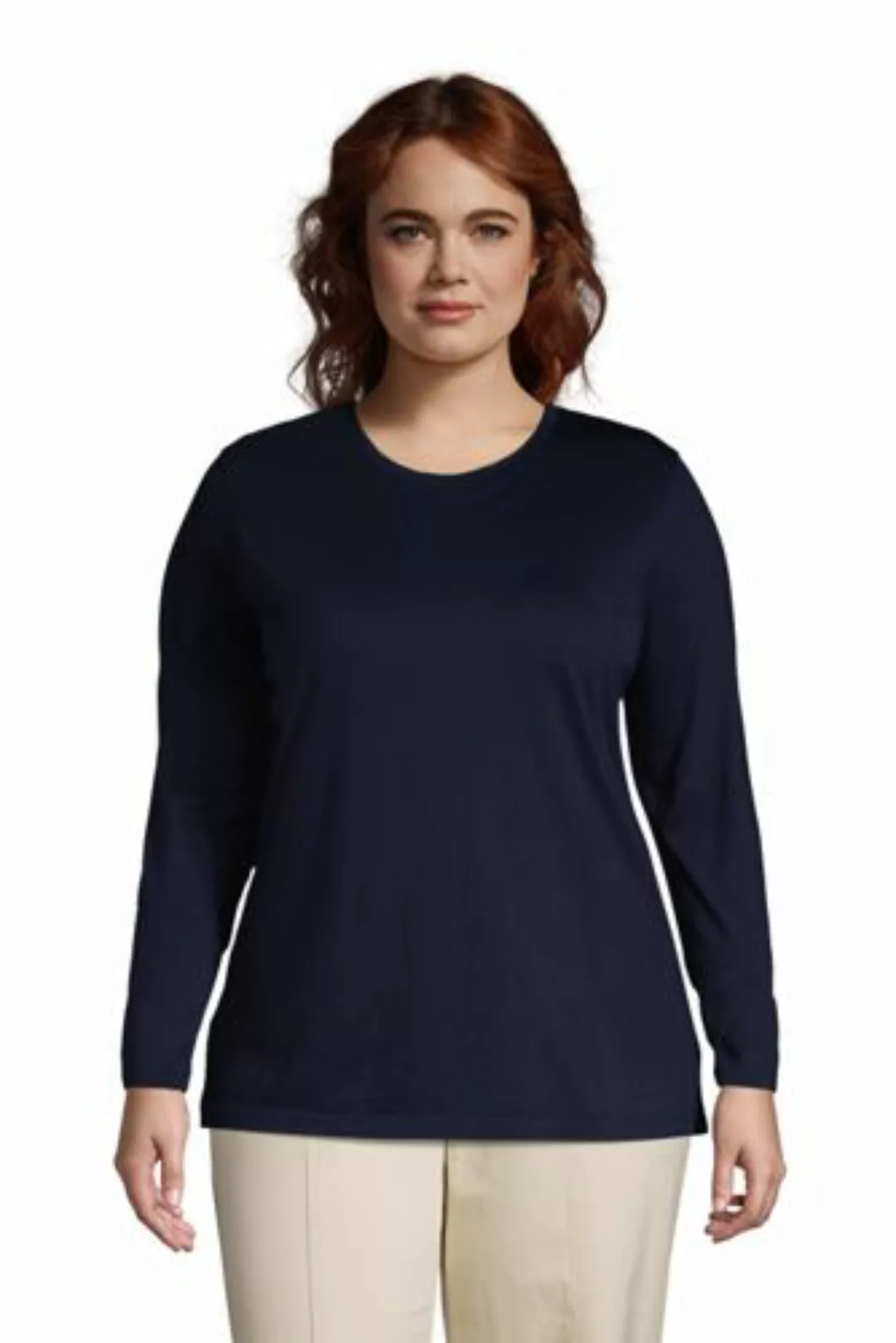 Supima-Shirt, Langarm in großen Größen, Damen, Größe: 52-54 Plusgrößen, Bla günstig online kaufen