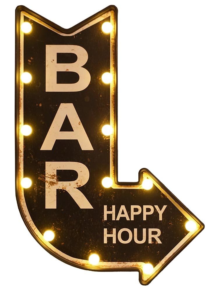 Wandleuchte BAR HAPPY HOUR mit LED Beleuchtung Wegweiser Vintage Leuchtdeko günstig online kaufen