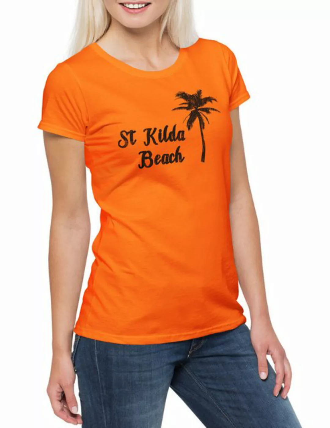 Urban Backwoods Print-Shirt St. Kilda Beach Damen T-Shirt Surfer Surfen Sur günstig online kaufen