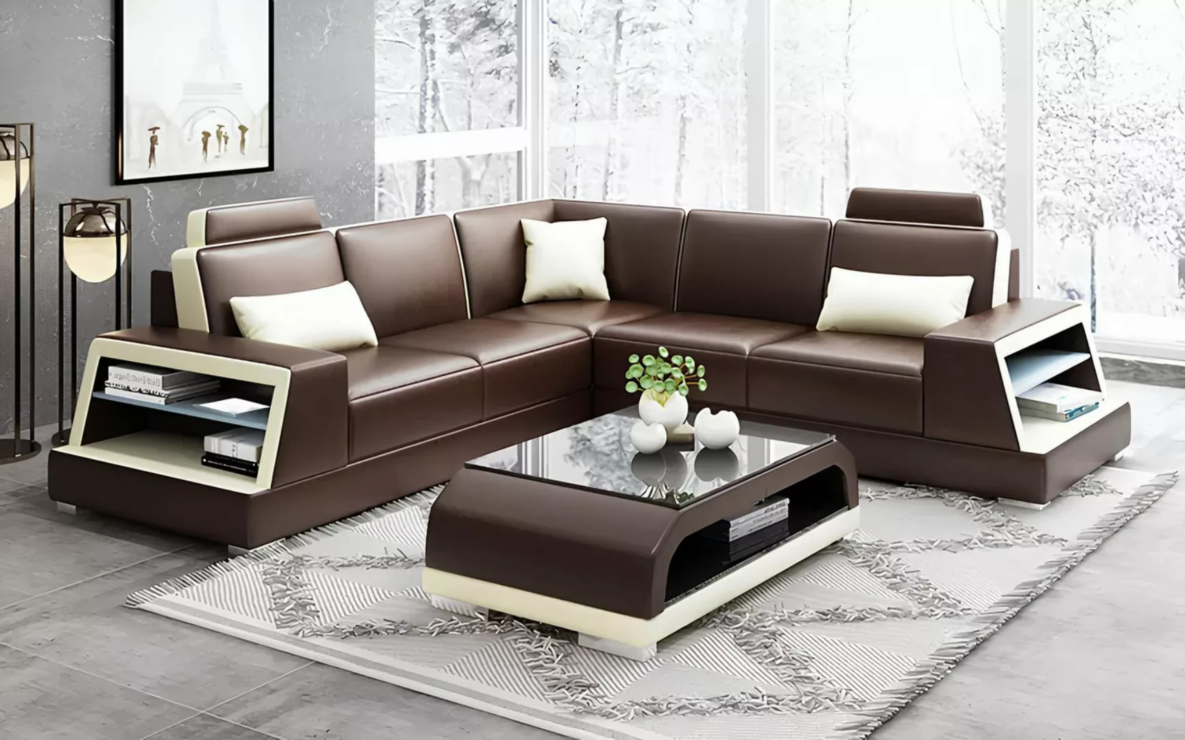 Xlmoebel Ecksofa Ledersofa Set für das Wohnzimmer - Komplette Ledercouch Ga günstig online kaufen