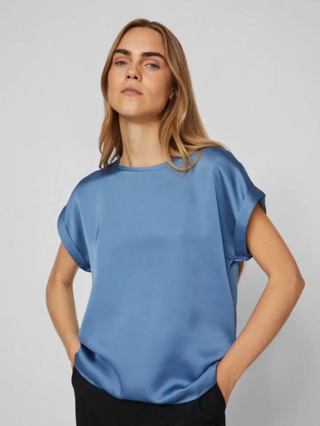Vila T-Shirt Satin Blusen T-Shirt Kurzarm Basic Top Glänzend VIELLETTE 4599 günstig online kaufen
