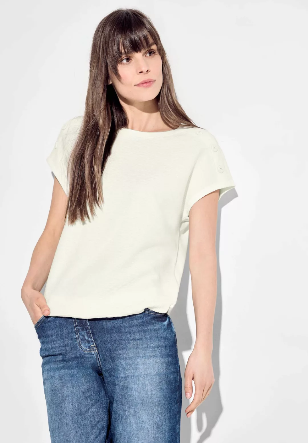 Cecil T-Shirt mit elegantem Knopfdetail an der Schulter günstig online kaufen
