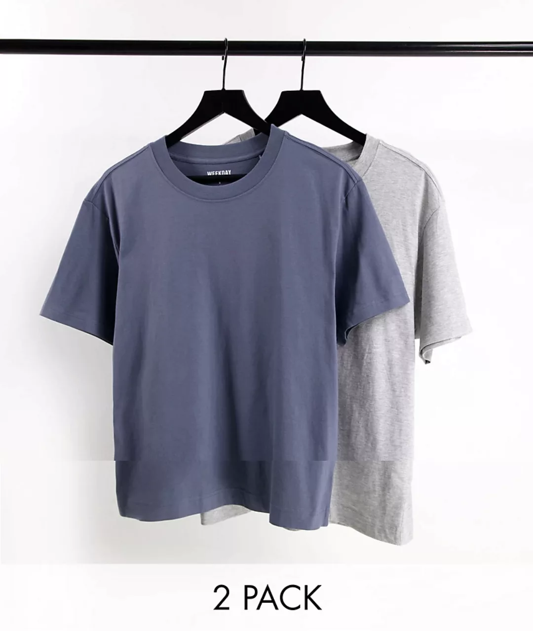 Weekday – 2ER-pack legere T-Shirts in grau meliert und Blau-Mehrfarbig günstig online kaufen