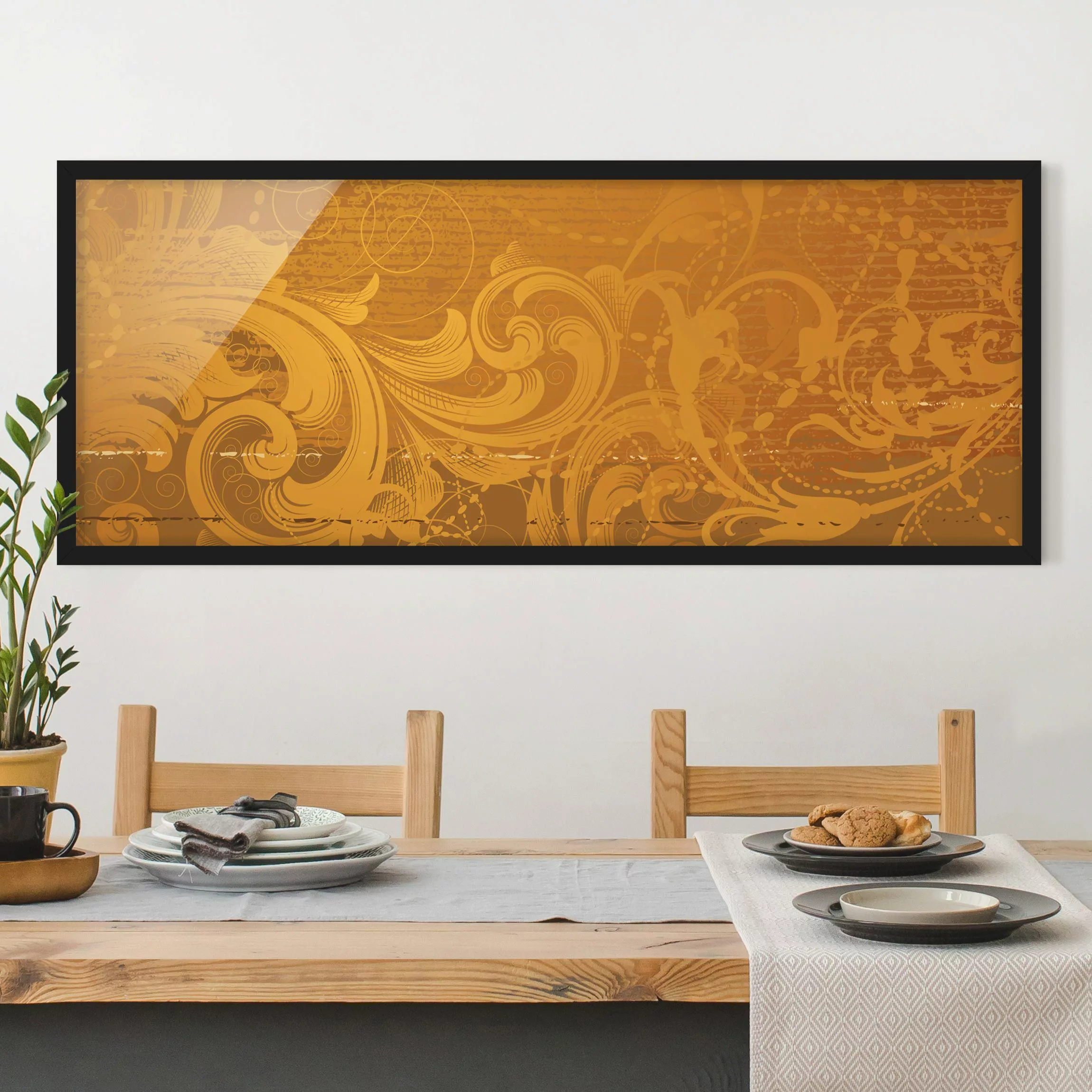 Bild mit Rahmen Muster & Textur - Panorama Goldener Barock günstig online kaufen