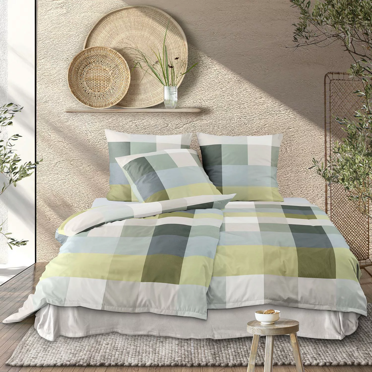 Irisette Mako Satin Bettwäsche Wave 8542-30 Kariert Mint Grau 135x200 günstig online kaufen