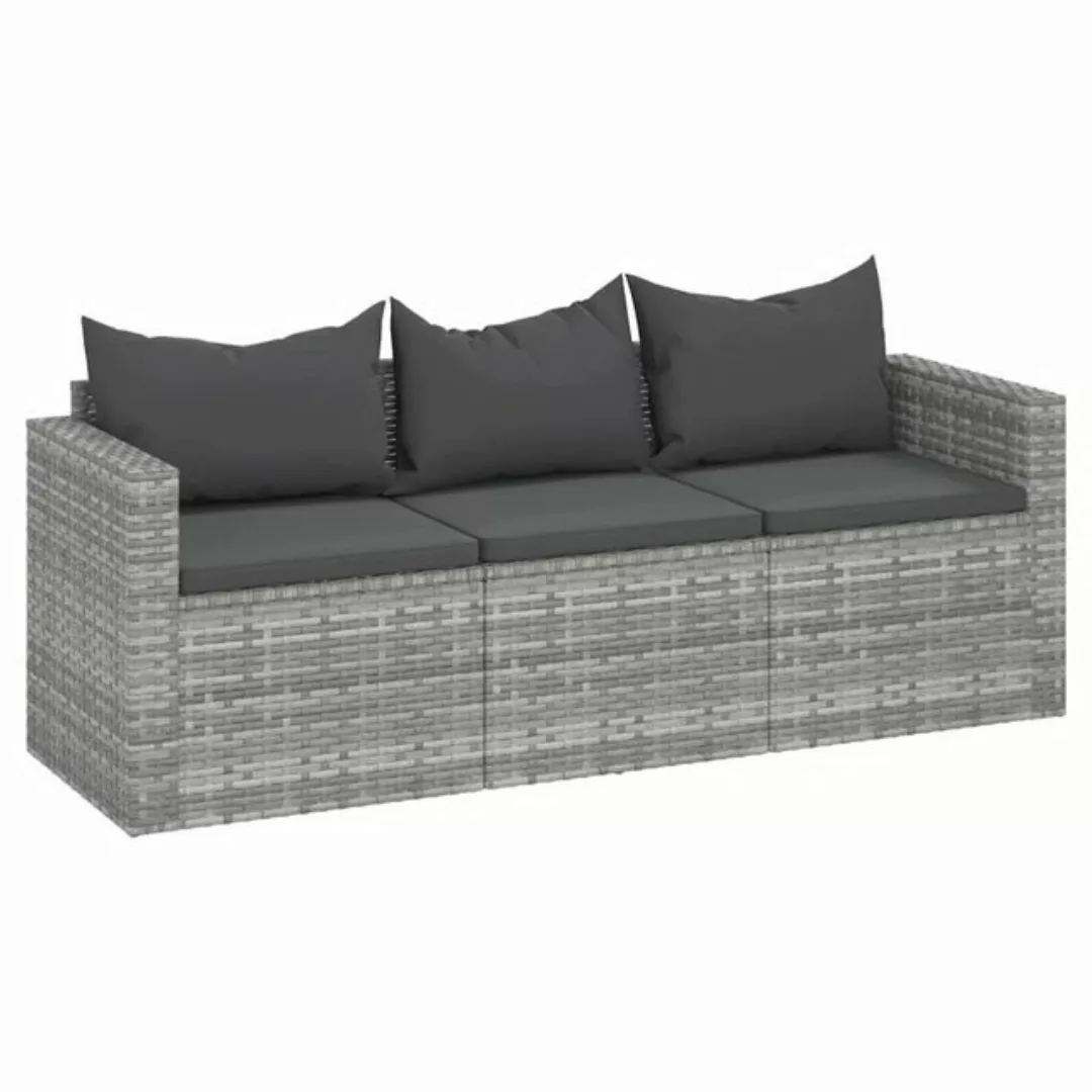 Vidaxl Gartensofa 3-sitzer Mit Kissen Grau Poly Rattan günstig online kaufen