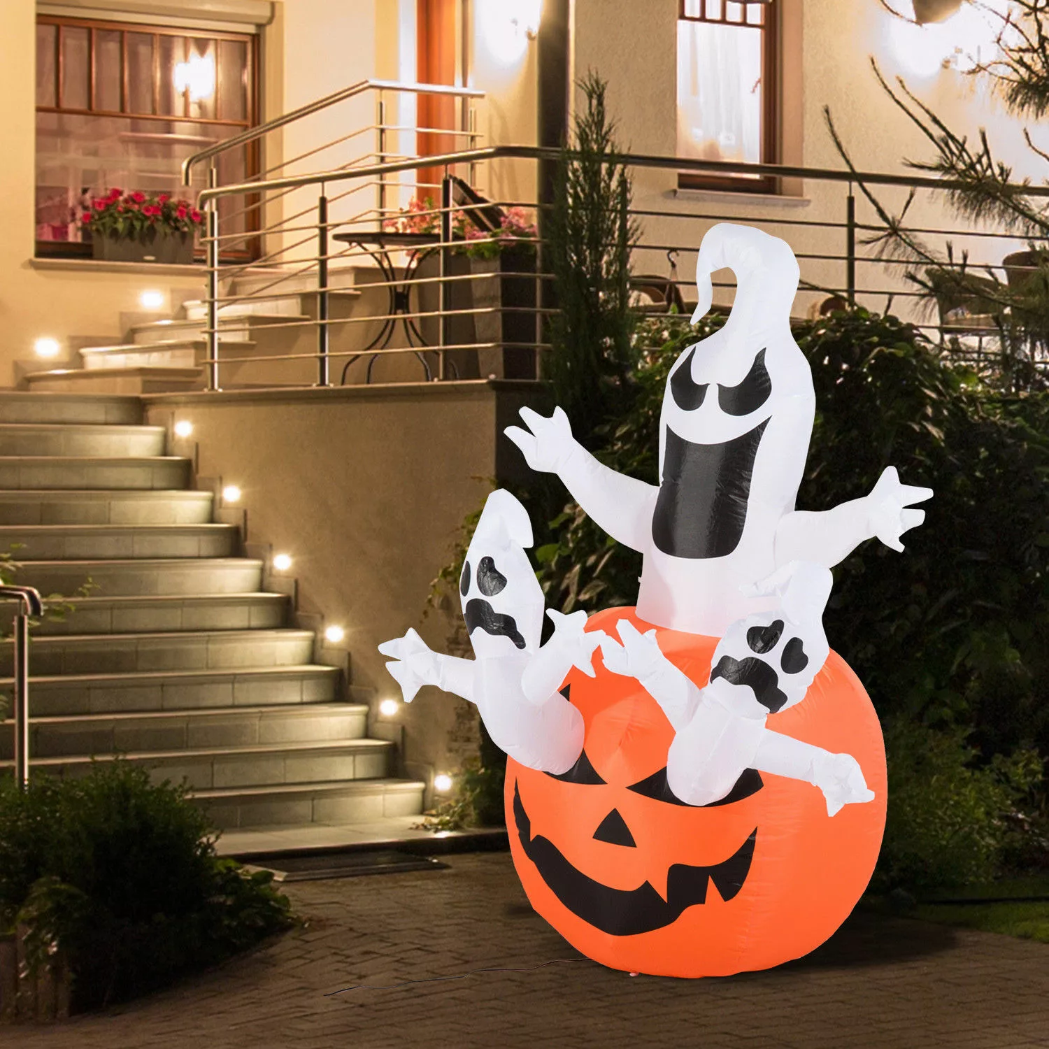 HOMCOM Aufblasbarer Kürbis Geist Halloween Deko Figur mit LED Beleuchtung, günstig online kaufen