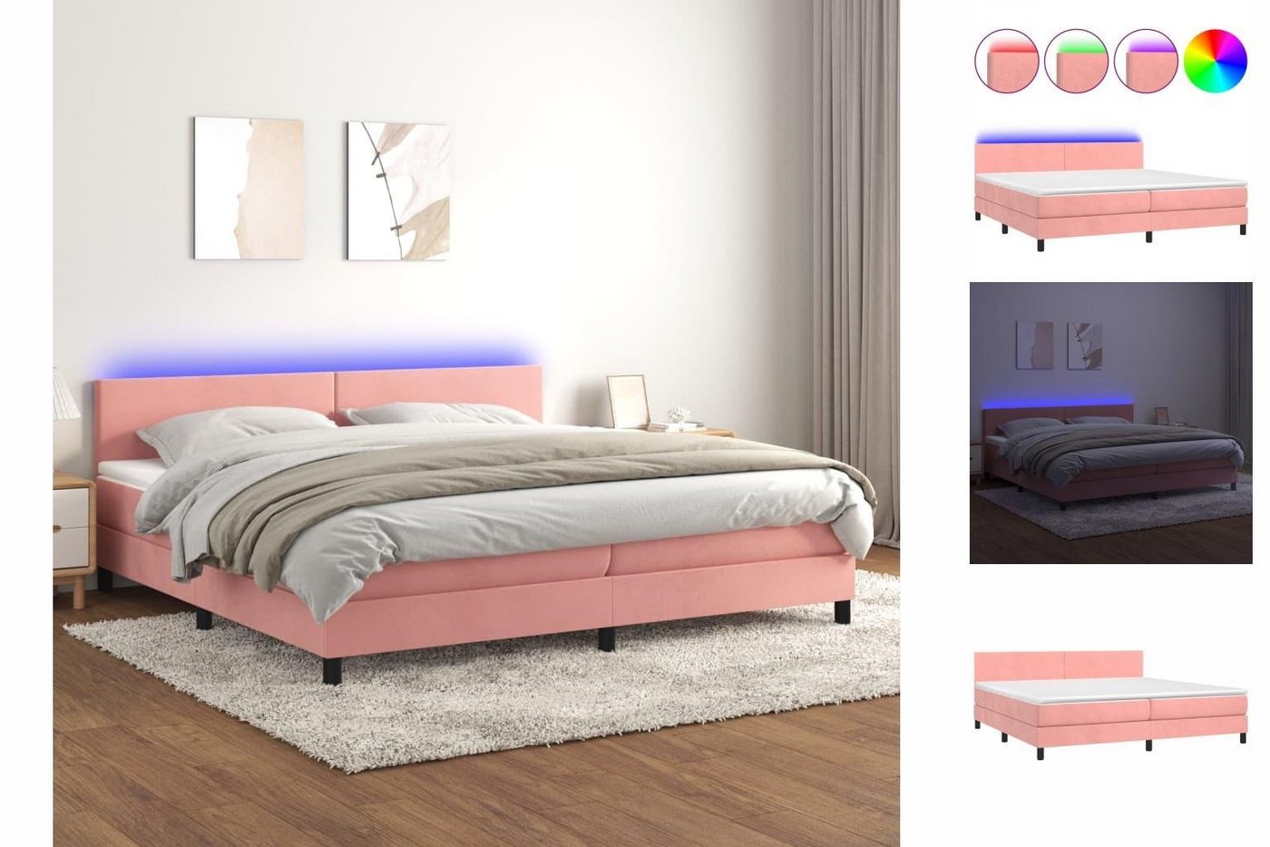 vidaXL Boxspringbett Bett Boxspringbett mit Matratze & LED Samt (200 x 200 günstig online kaufen