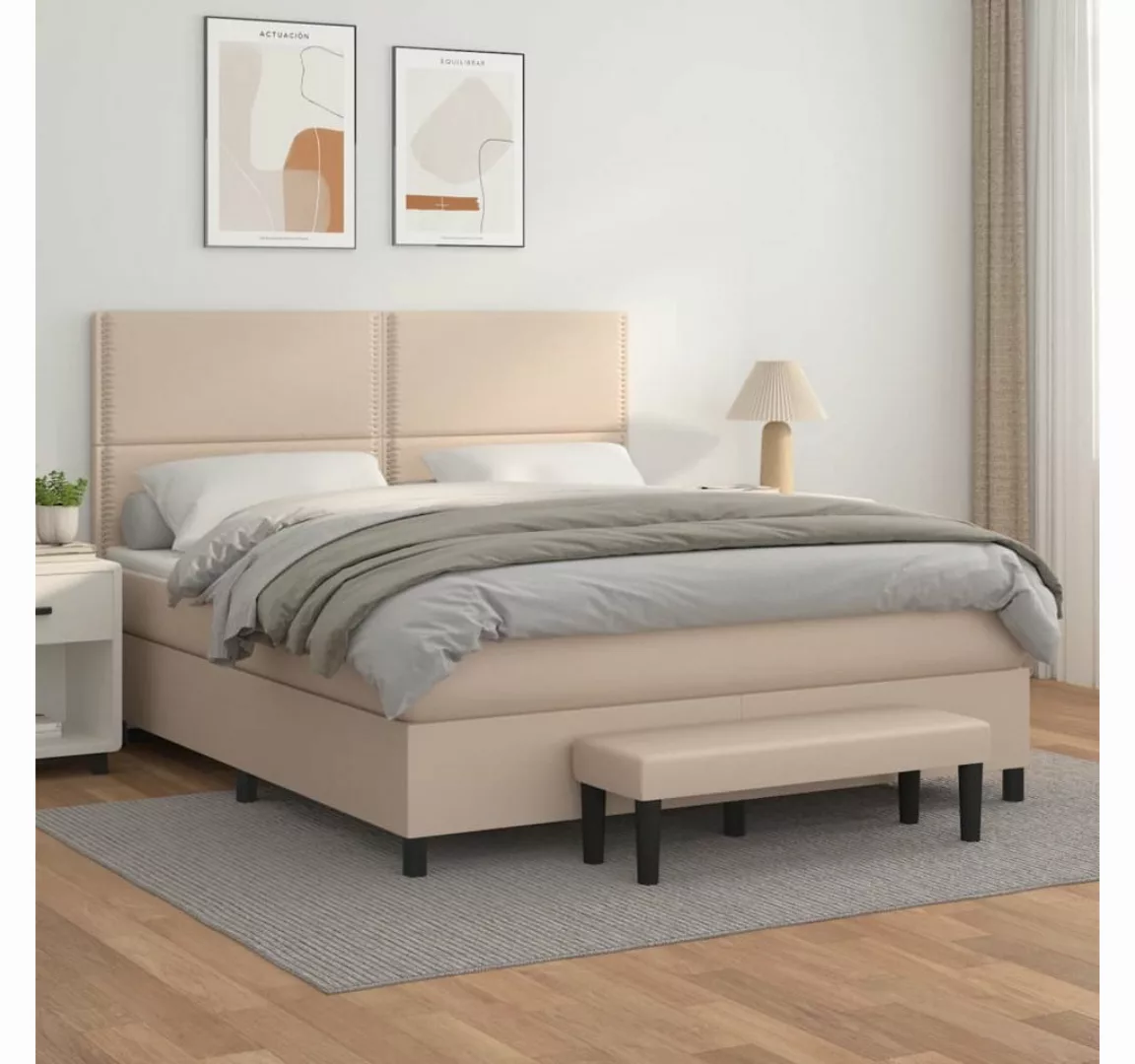 vidaXL Boxspringbett Boxspringbett mit Matratze und Fusshocker Kunstleder ( günstig online kaufen