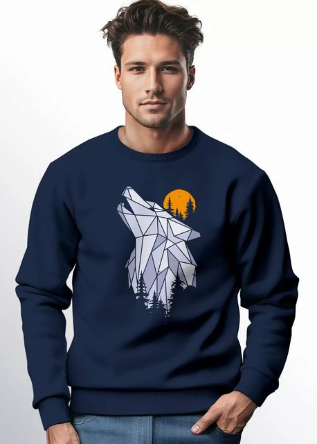 Neverless Sweatshirt Sweatshirt Herren Polygon Print Wolf Wald Outdoor Adve günstig online kaufen