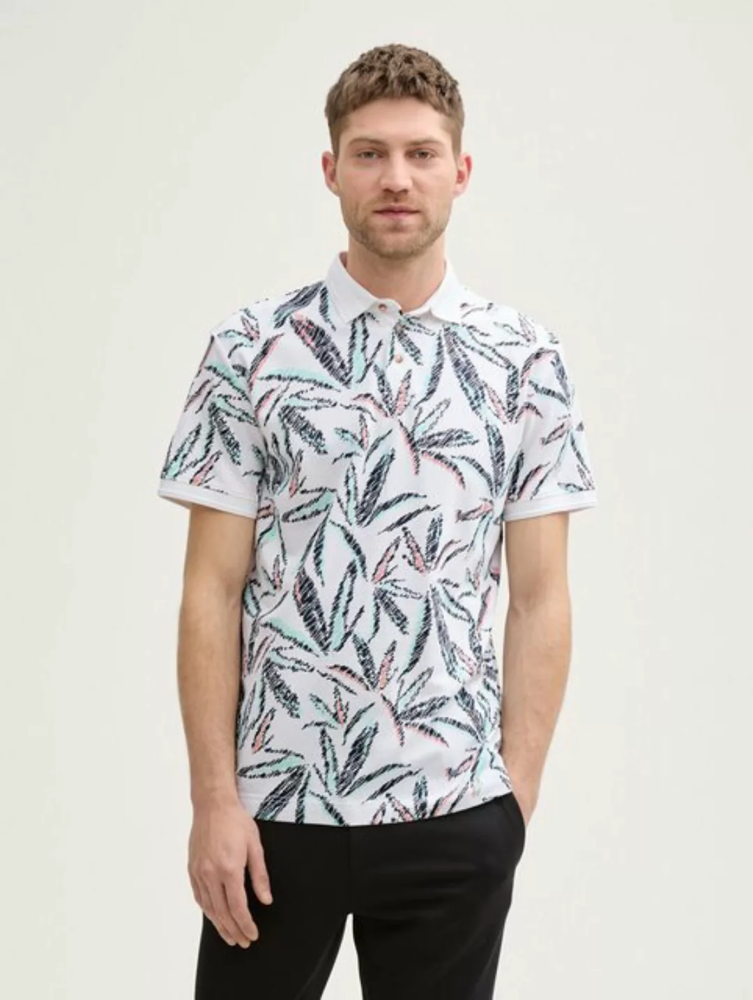 TOM TAILOR Poloshirt Piqué Poloshirt mit Palmen-Print günstig online kaufen