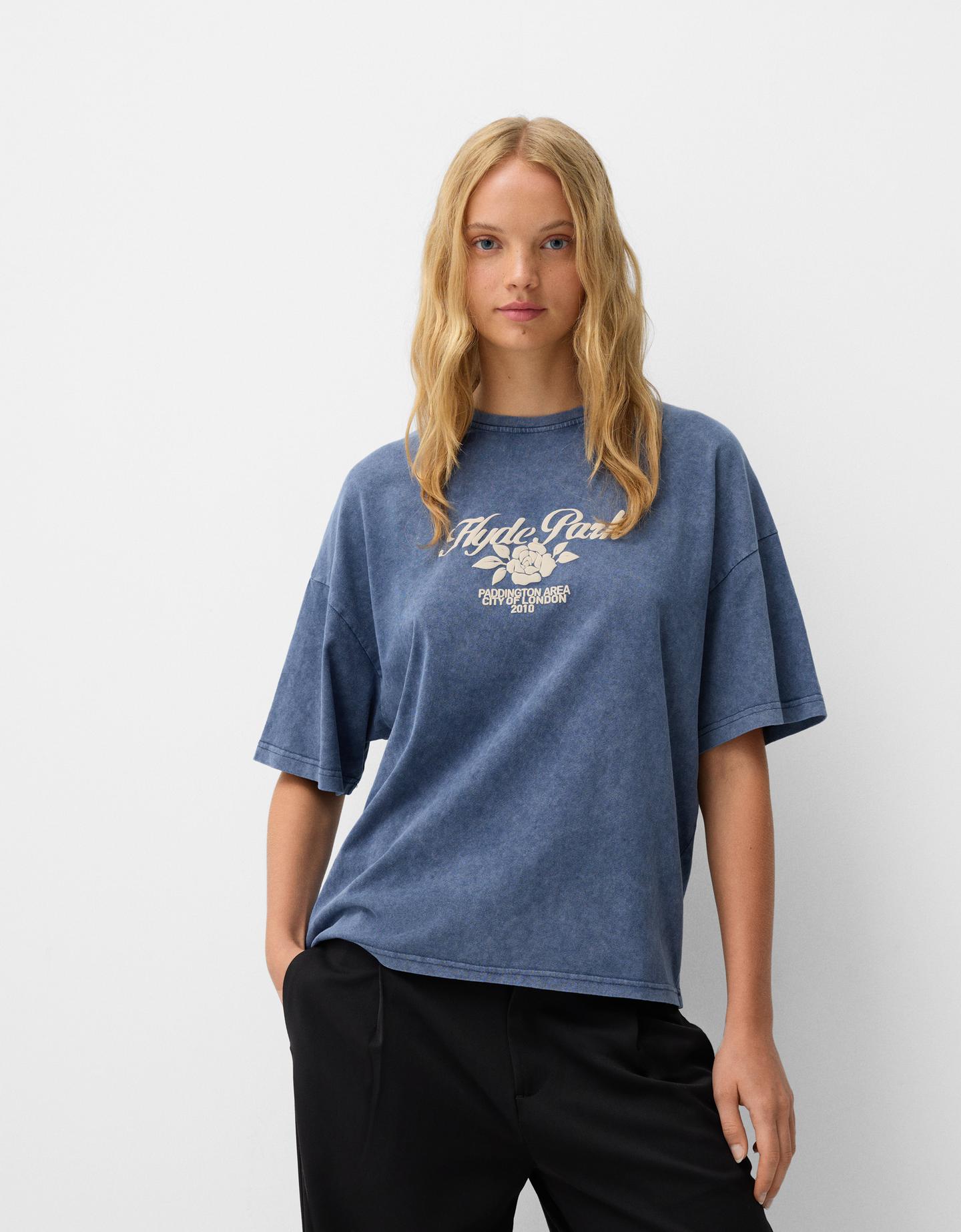 Bershka T-Shirt Mit Print Damen Xs Grau günstig online kaufen