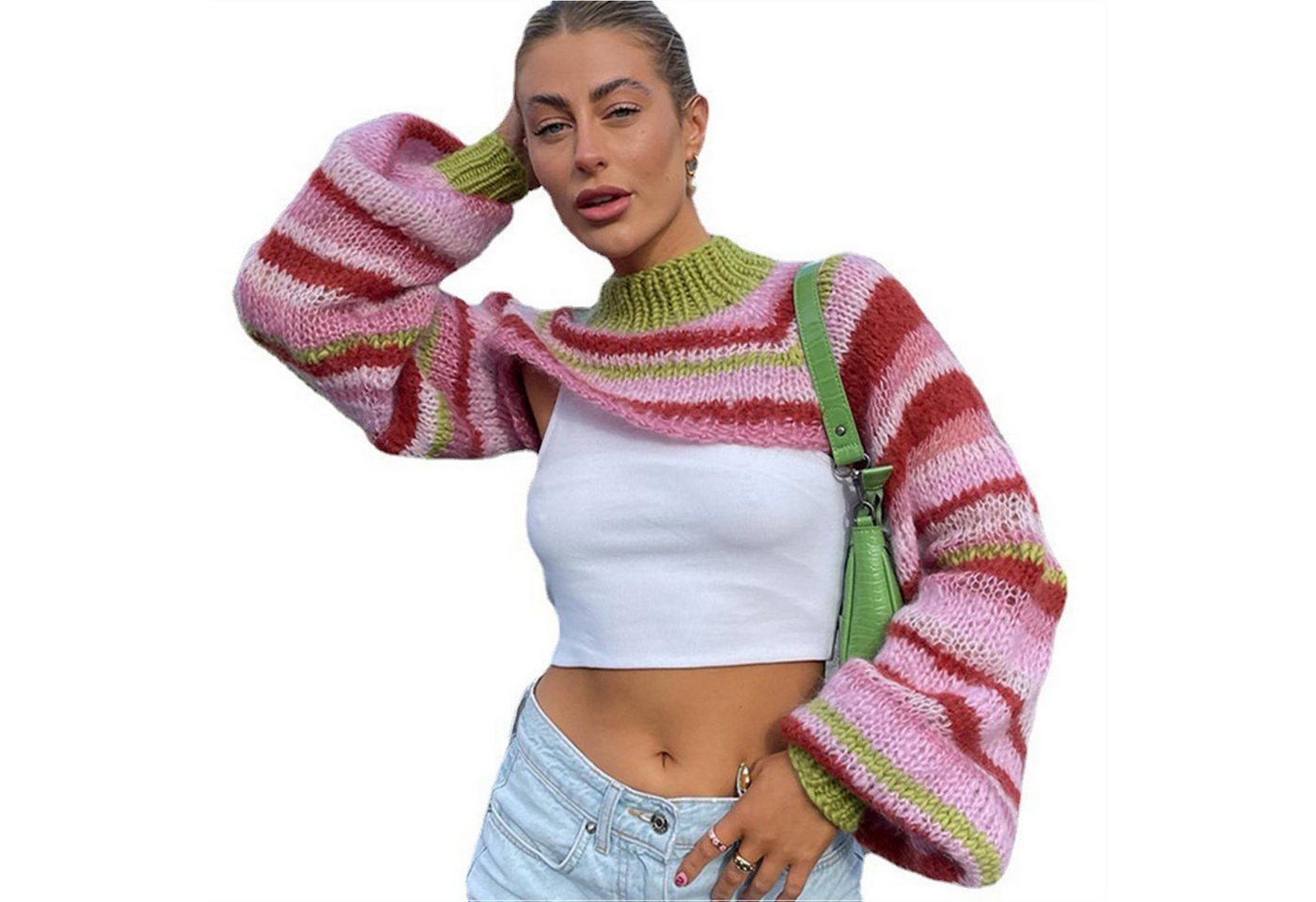 Zoclack Strickpullover Damen Gestrickt Langarm Pullover Kurzer Pullover Bun günstig online kaufen